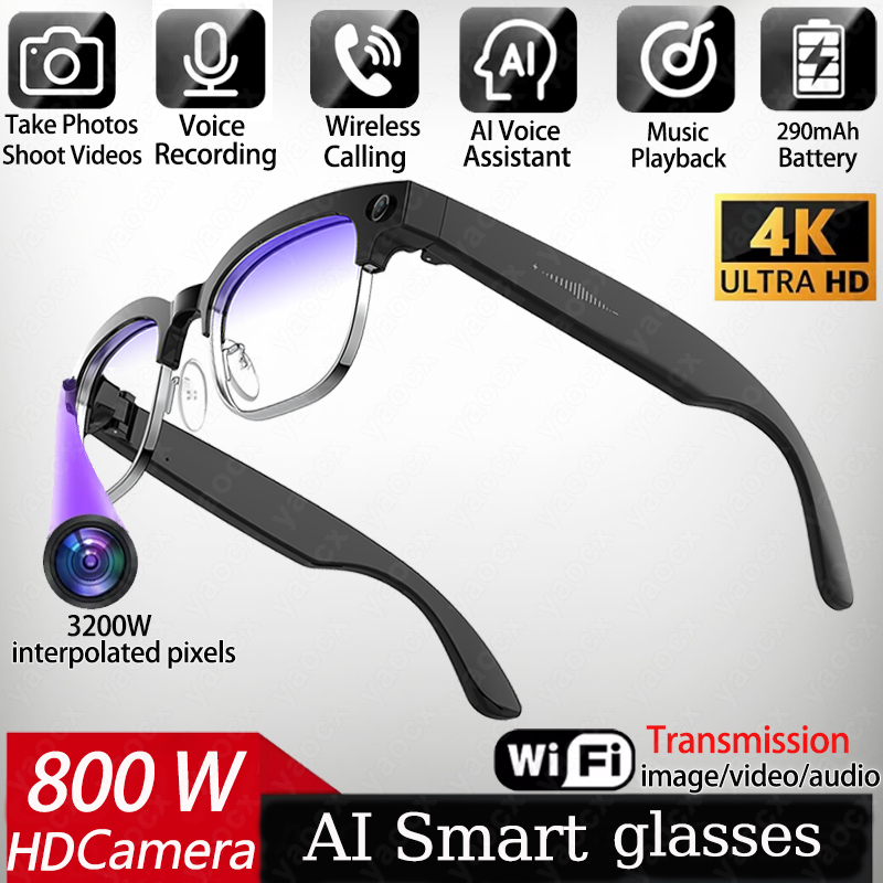 Smart Glasses Lens - Óculos Inteligentes 4K com IA, Câmera